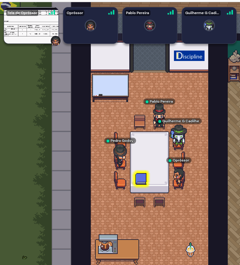 Reunião com professor no Gather.