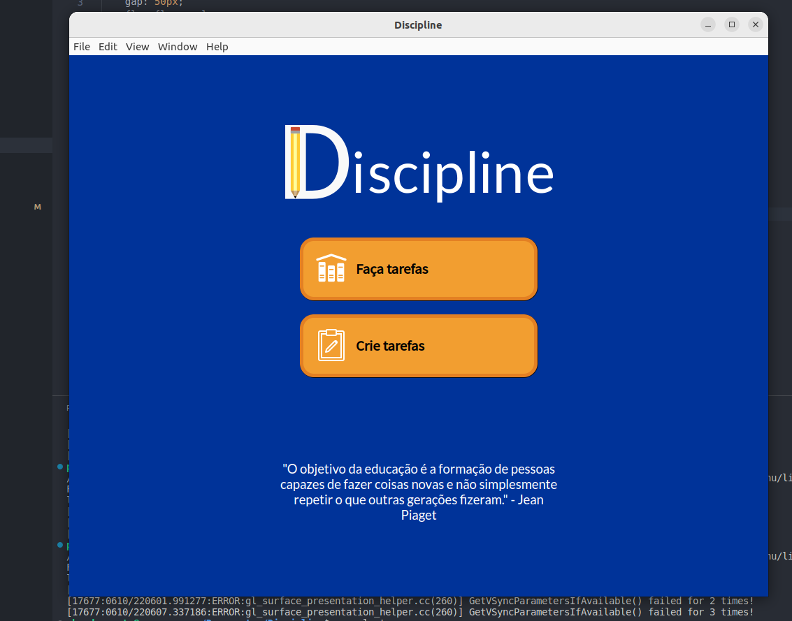 Tela inicial do Discipline